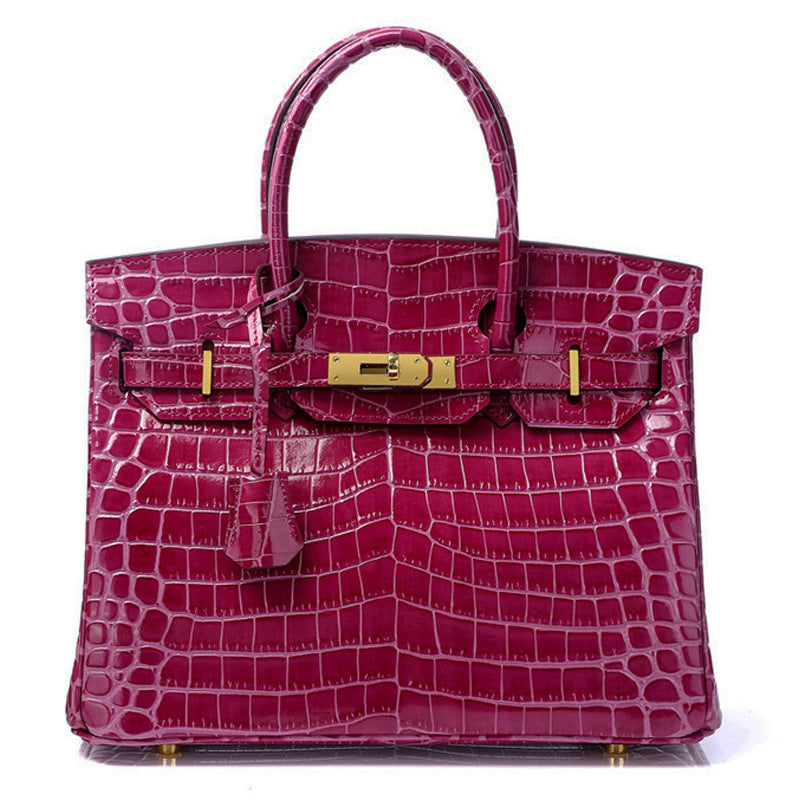 Women's Fashion Crocodile Pattern Genuine Leather Cow Handbags