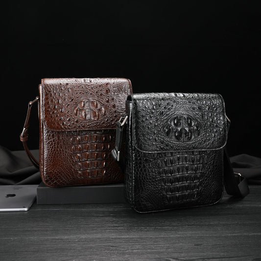 Men's Siamese Crocodile Fish Skin Large Capacity Leather Men's Messenger Bags