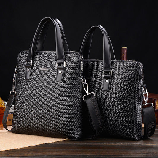 Men's Cool Kangaroo Horizontal Woven Cowhide Business Men's Handbags