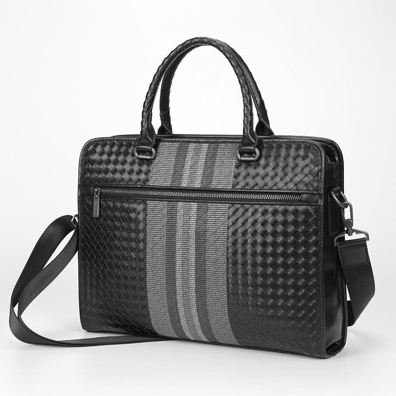 Men's Weaving Waxed Cowhide Portable Business Fashion Men's Shoulder Bags