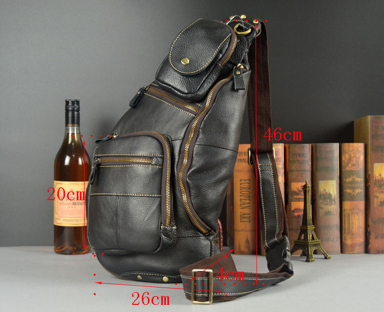 Men's Vintage First Layer Cowhide Handmade Large Men's Chest Bags