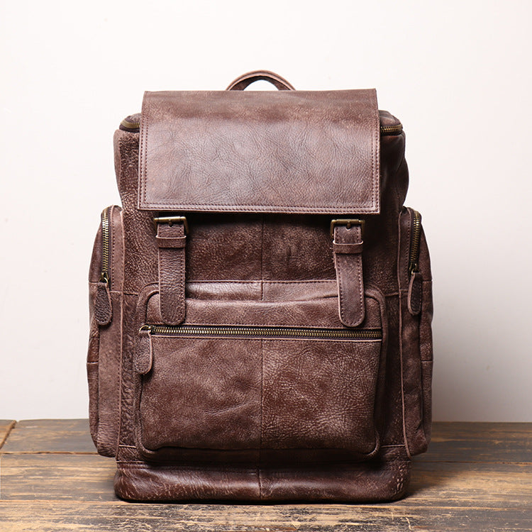 Women's & Men's & Retro Leather Cowhide Computer Matte Backpacks