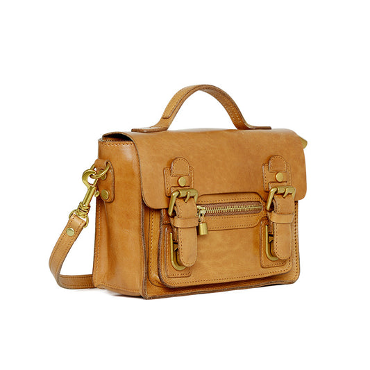 Women's Contrast Color British Literary Vintage Genuine Leather Bags
