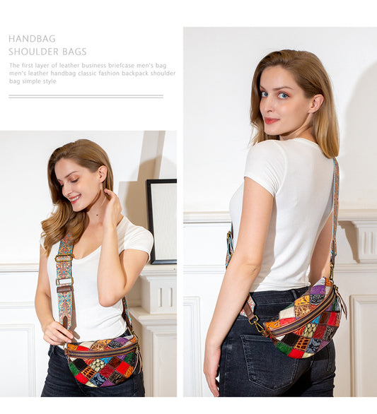 Women's Classic Stitching First Layer Cowhide Artistic Shoulder Bags