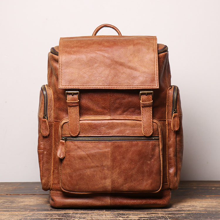 Women's & Men's & Retro Leather Cowhide Computer Matte Backpacks