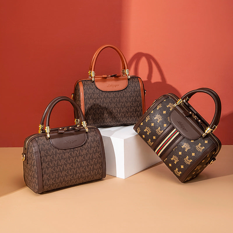 Women's Printed Boston Wide Strap Simple Pillow Handbags