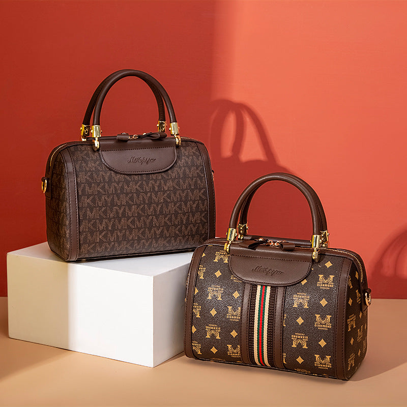 Women's Printed Boston Wide Strap Simple Pillow Handbags