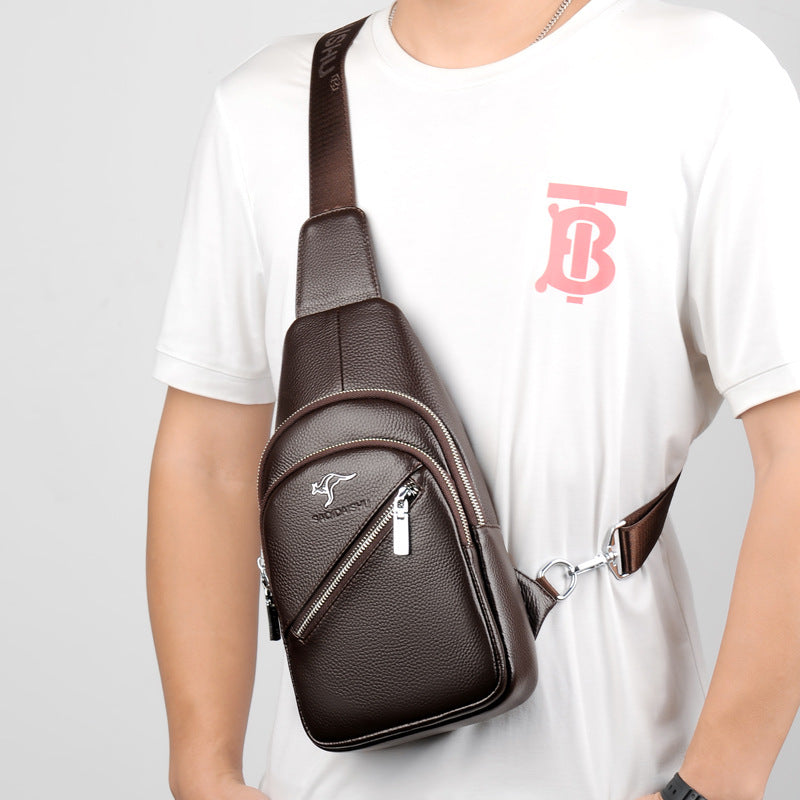 Men's Kangaroo Leather Business First Layer Cowhide Men's Chest Bags