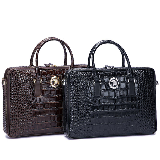 Men's Cowhide Leather Genuine Business Alligator Print Men's Briefcases