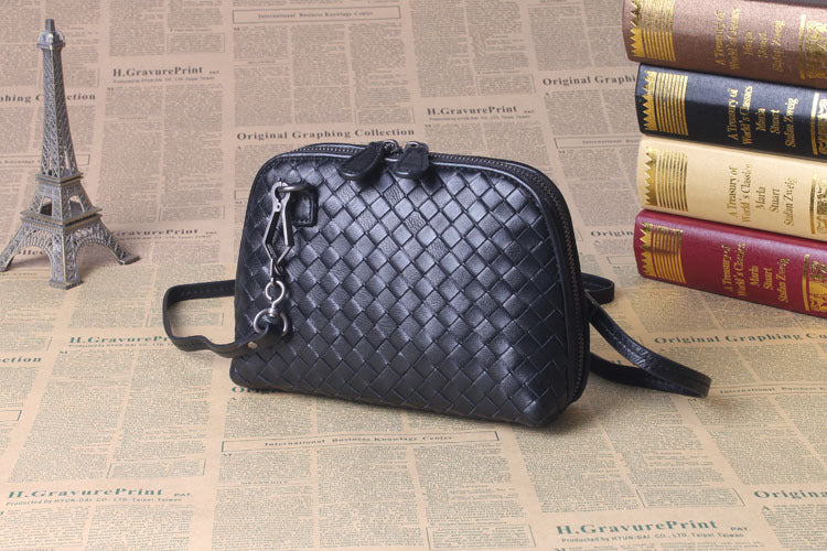 Women's Leisure Fashion Genuine Leather Handmade Woven Cosmetic Bags
