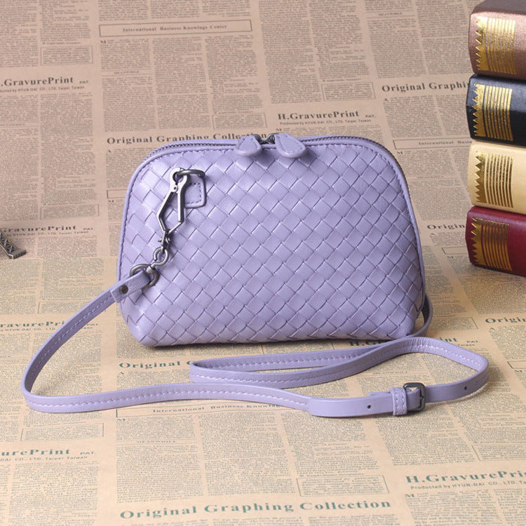 Women's Leisure Fashion Genuine Leather Handmade Woven Cosmetic Bags
