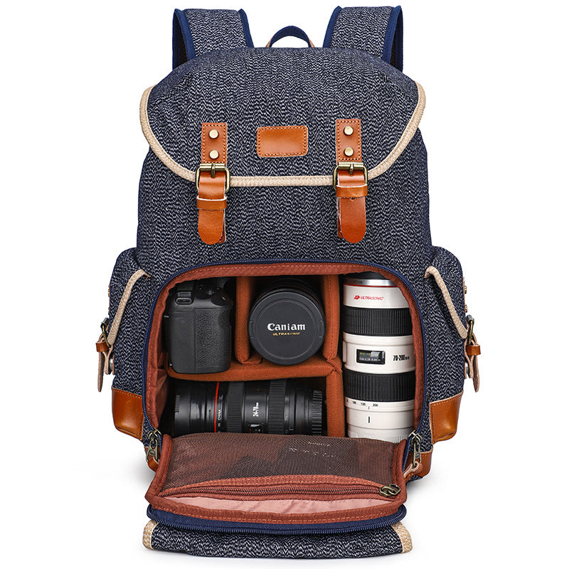 C. Cotton Retro Lens Waterproof Stitching First Layer Bags