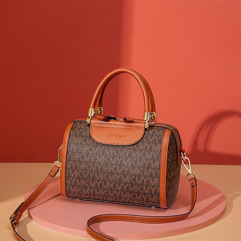 Women's Printed Boston Wide Strap Simple Pillow Handbags