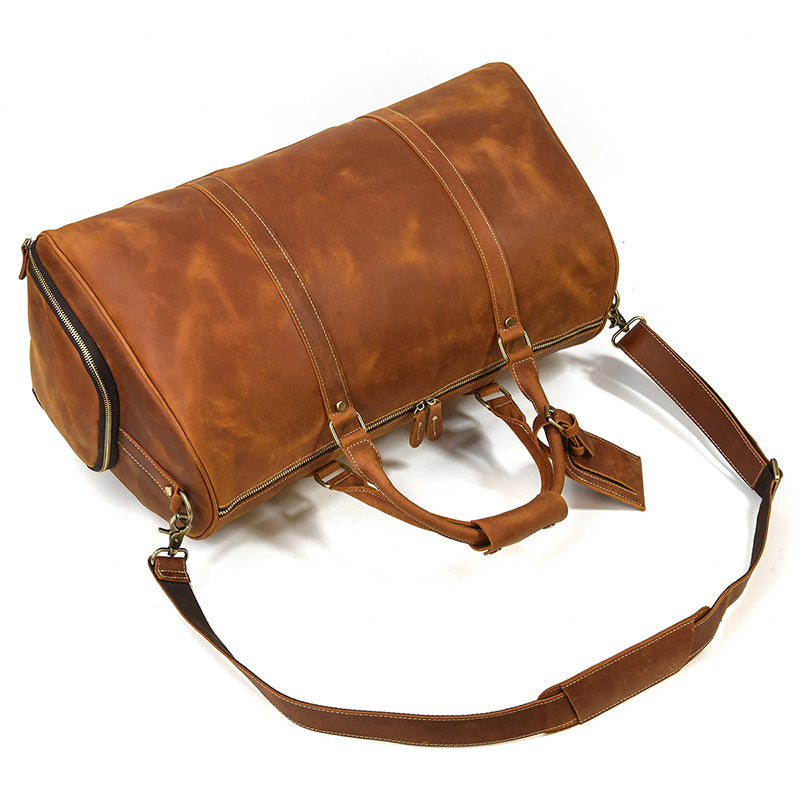 Men's Traveling Crazy Horse Leather With Shoe Travel Bags