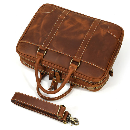 Leather Inch Cowhide Crazy Horse Business Men's Briefcases