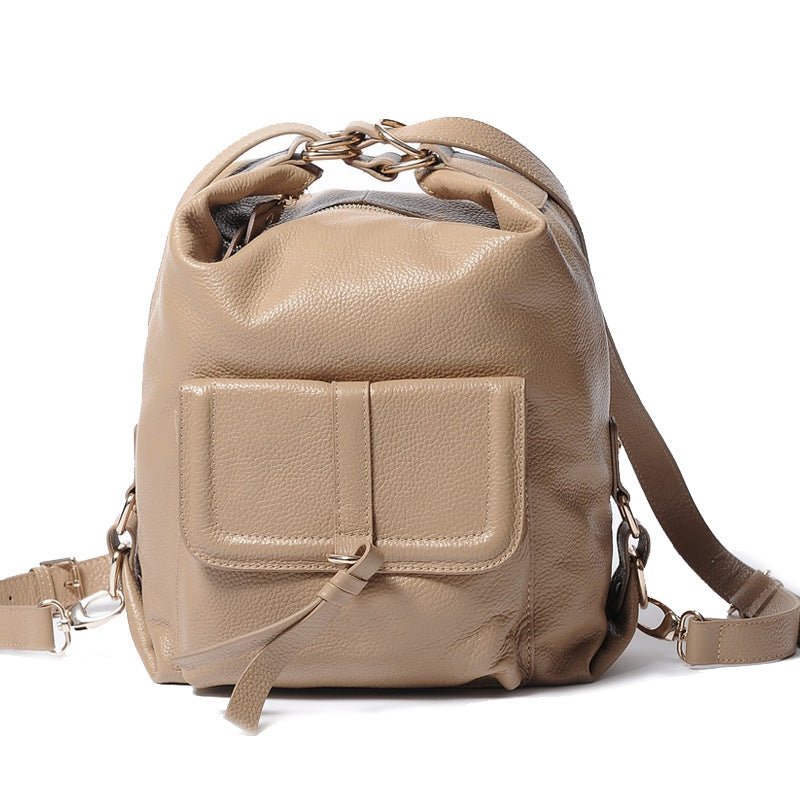 Women's Retro Fashion Large Capacity First Layer Cowhide Backpacks