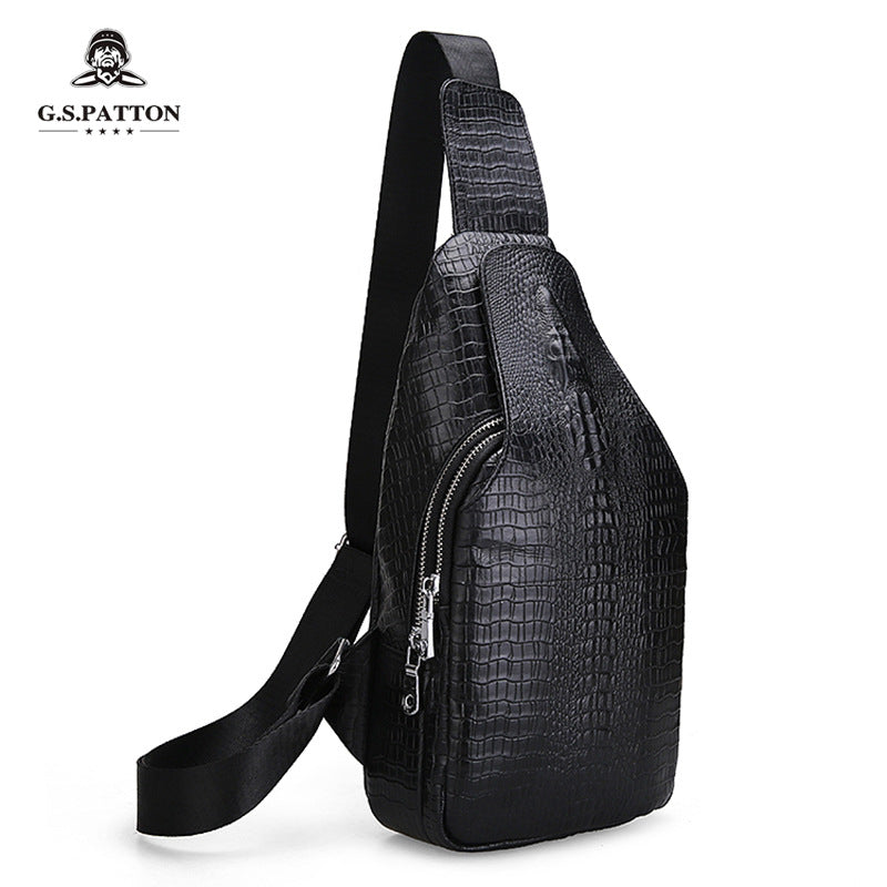Men's Crocodile Pattern For Leather Pocket Cowhide Men's Chest Bags