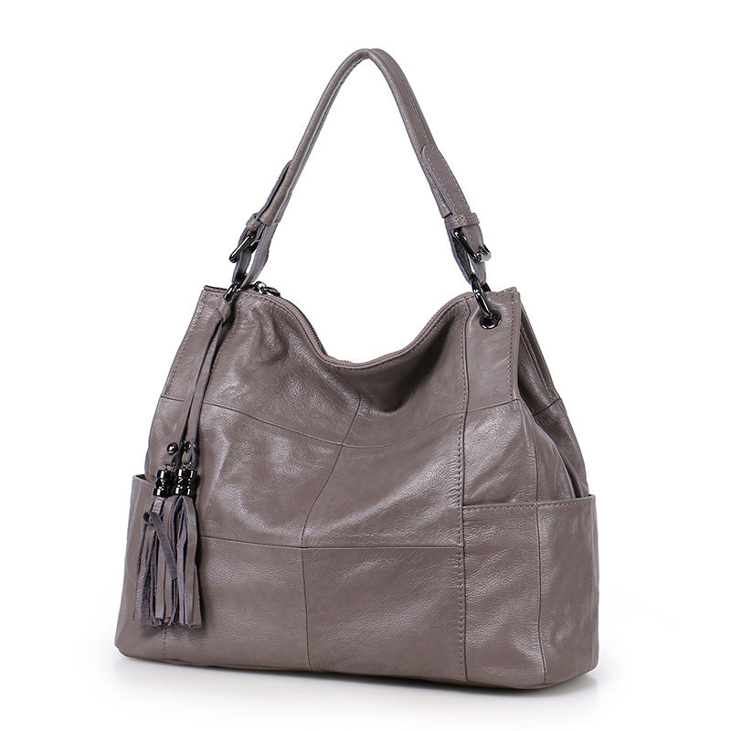 Women's Retro Tassel First Layer Cowhide Large Shoulder Bags