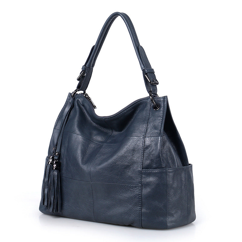 Women's Retro Tassel First Layer Cowhide Large Shoulder Bags
