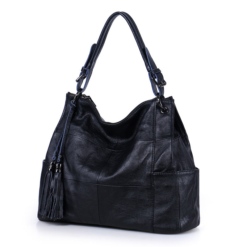 Women's Retro Tassel First Layer Cowhide Large Shoulder Bags
