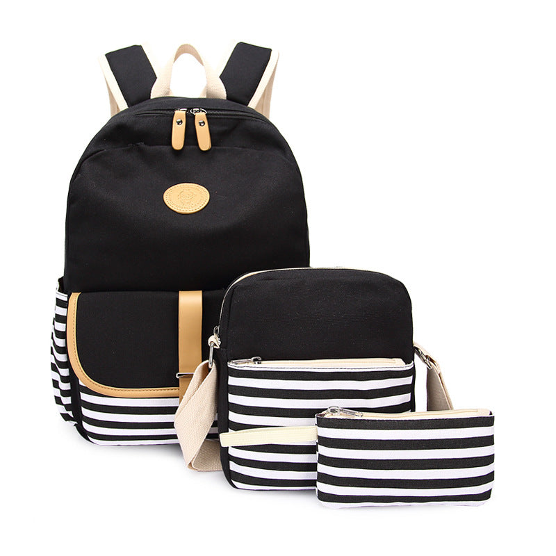 Women's Canvas Three-piece Korean Female Large Capacity Middle School Students' Schoolbags