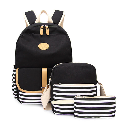 Women's Canvas Three-piece Korean Female Large Capacity Middle School Students' Schoolbags