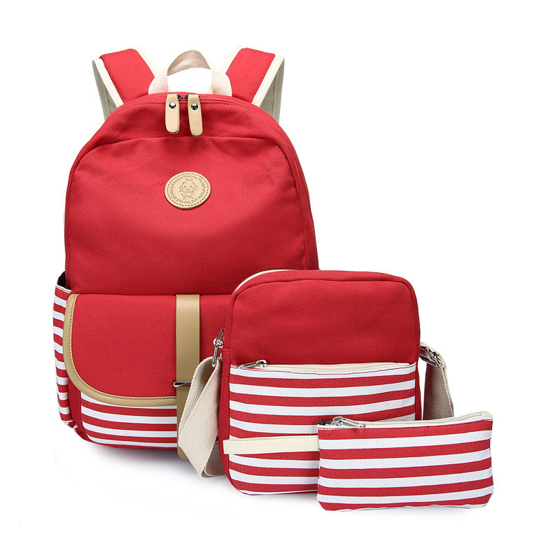 Women's Canvas Three-piece Korean Female Large Capacity Middle School Students' Schoolbags