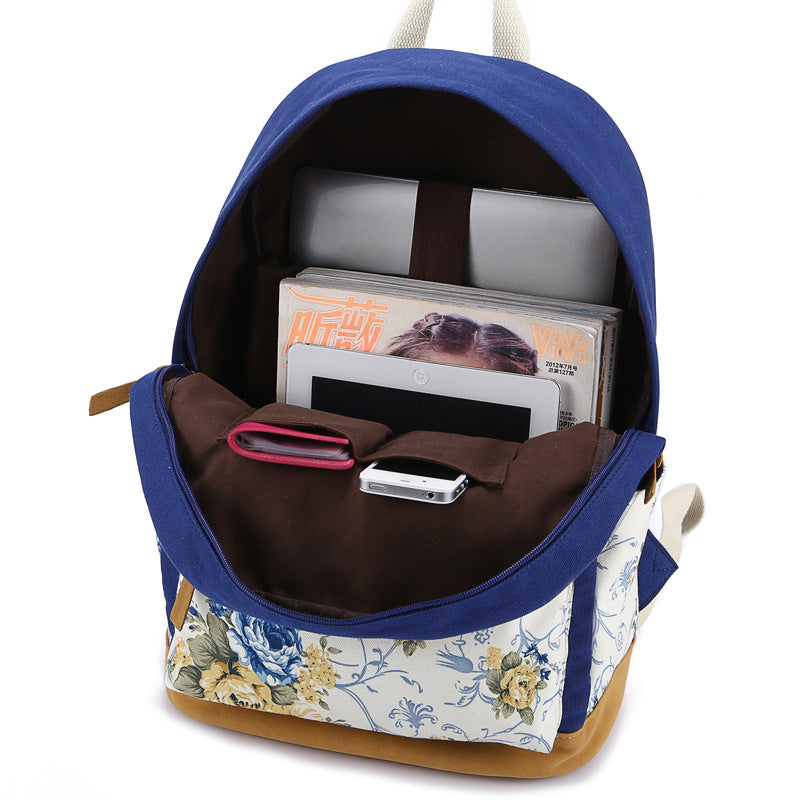 Women's Large Capacity Canvas Printed Three-piece Set Backpacks