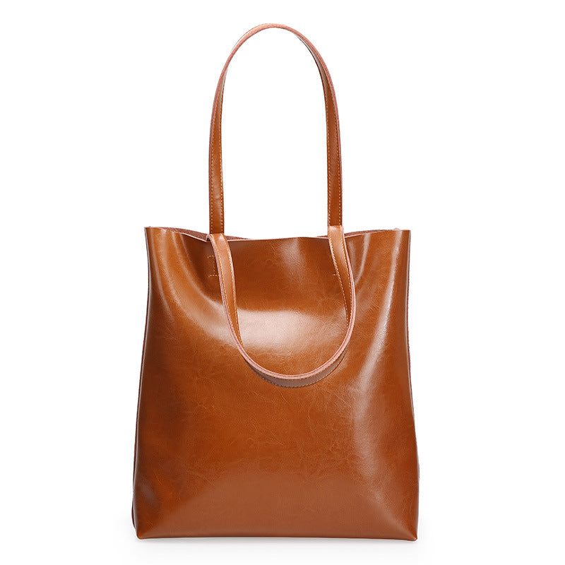 Women's Summer Cow Leather Fashion Simple Large Shoulder Bags