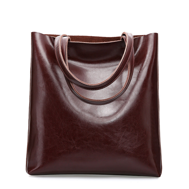 Women's Summer Cow Leather Fashion Simple Large Shoulder Bags