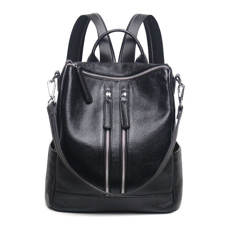 Women's Full Waterproof Blue Korean Style Leather Backpacks