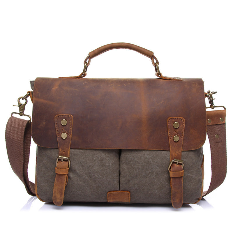 Men's Crazy Horse Leather Retro Canvas Men's Messenger Bags