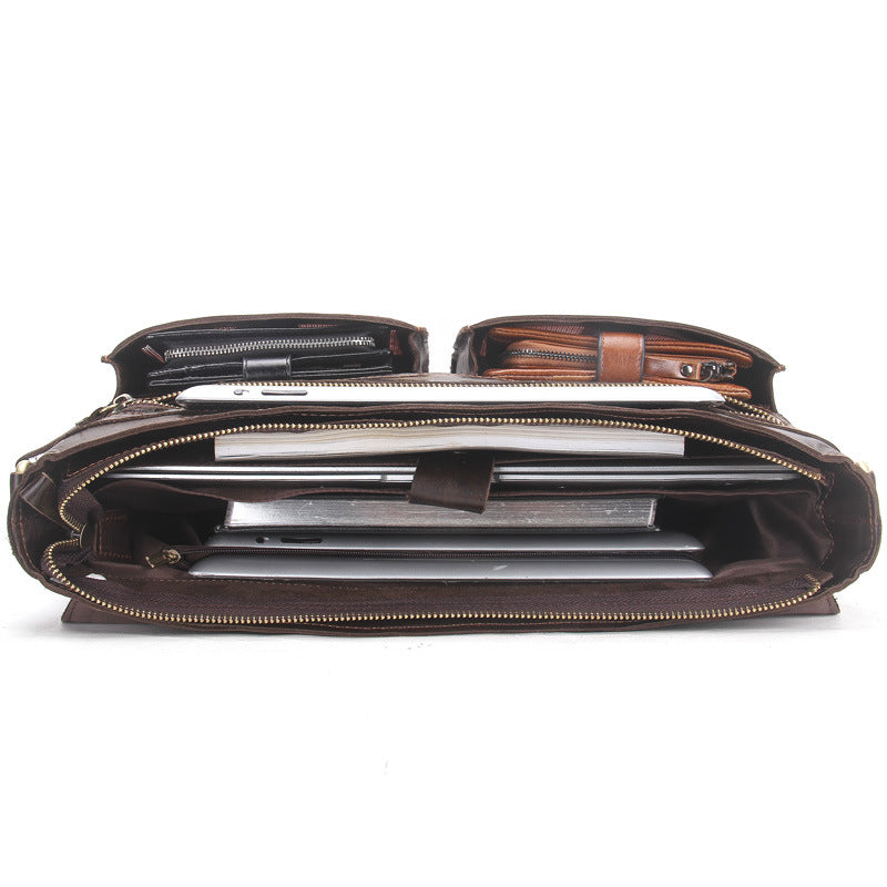 Men's Black Angel Leather Portable Business Large Men's Briefcases