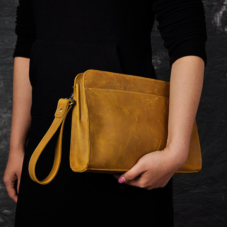 Men's Top Layer Crazy Horse Skin Cowhide Retro Large Men's Handbags