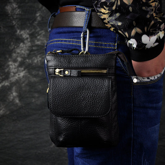 Men's Crazy Horse Skin Cowhide Retro Mobile Men's Chest Bags