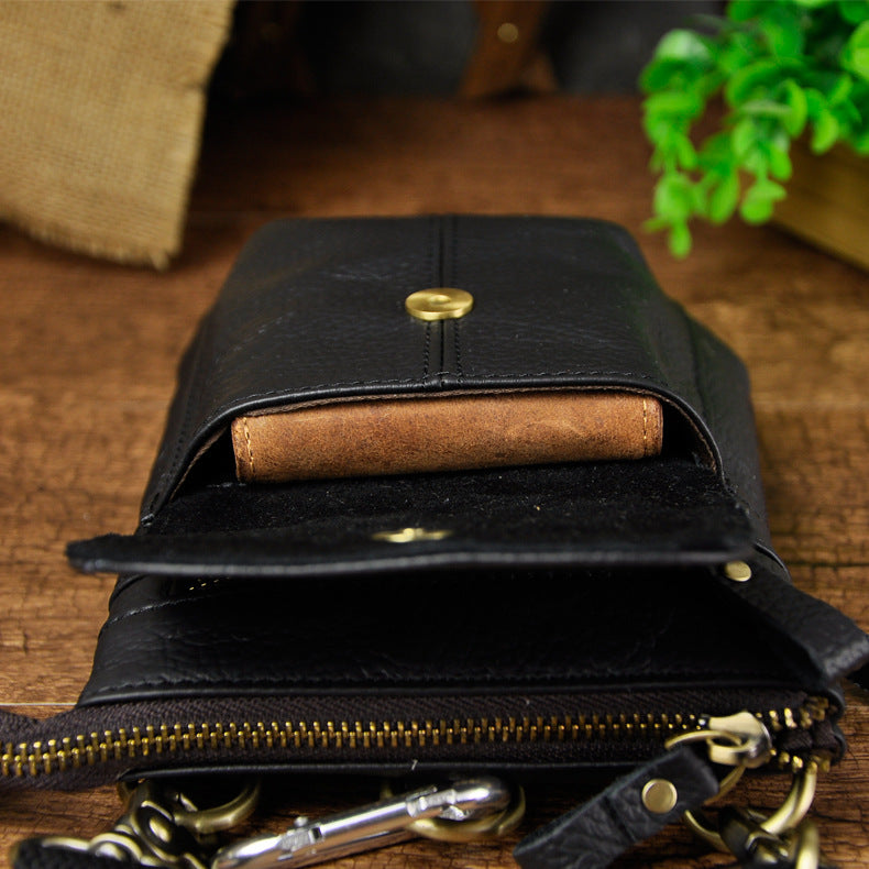 Men's Crazy Horse Skin Cowhide Retro Mobile Men's Chest Bags