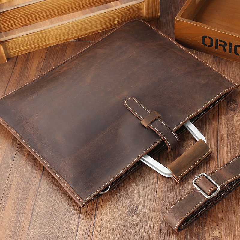 Men's Horizontal Retro Business Genuine Cattlehide Surface Men's Handbags