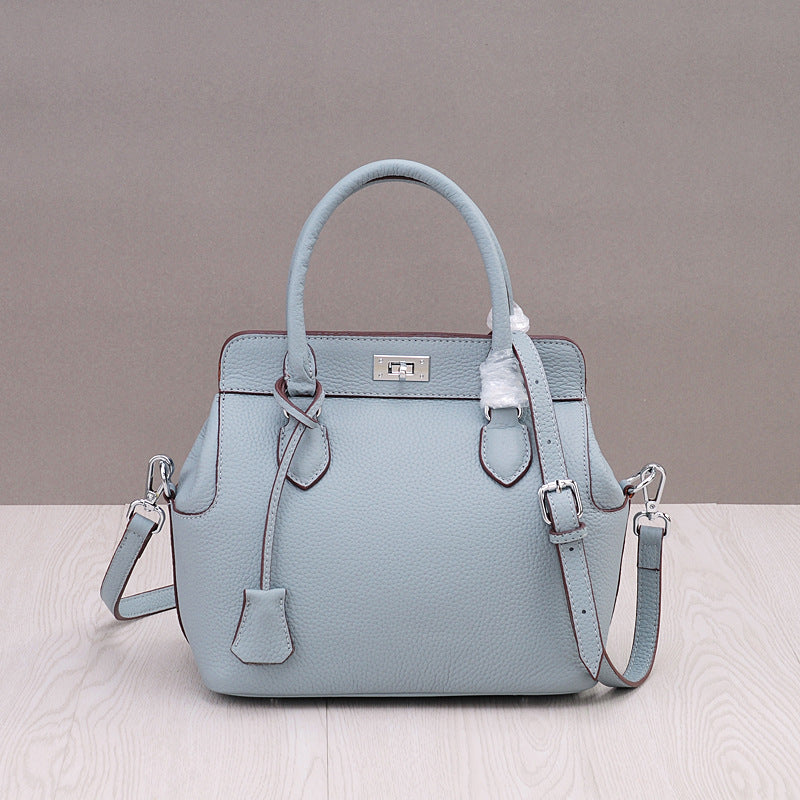 Women's Layer Cowhide Milk Carton Portable Korean Crossbody Bags