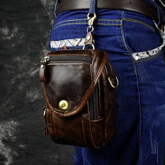 Men's Layer Oil Waxed Leather Cowhide Hiking Men's Chest Bags