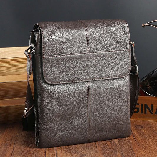 Men's Layer Cowhide Lychee Pattern Business Vertical Men's Shoulder Bags