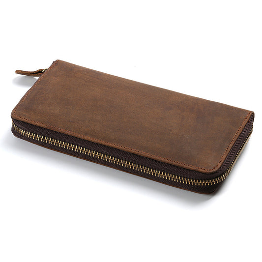 Men's Crazy Horse Leather Zipper Vintage First Men's Handbags