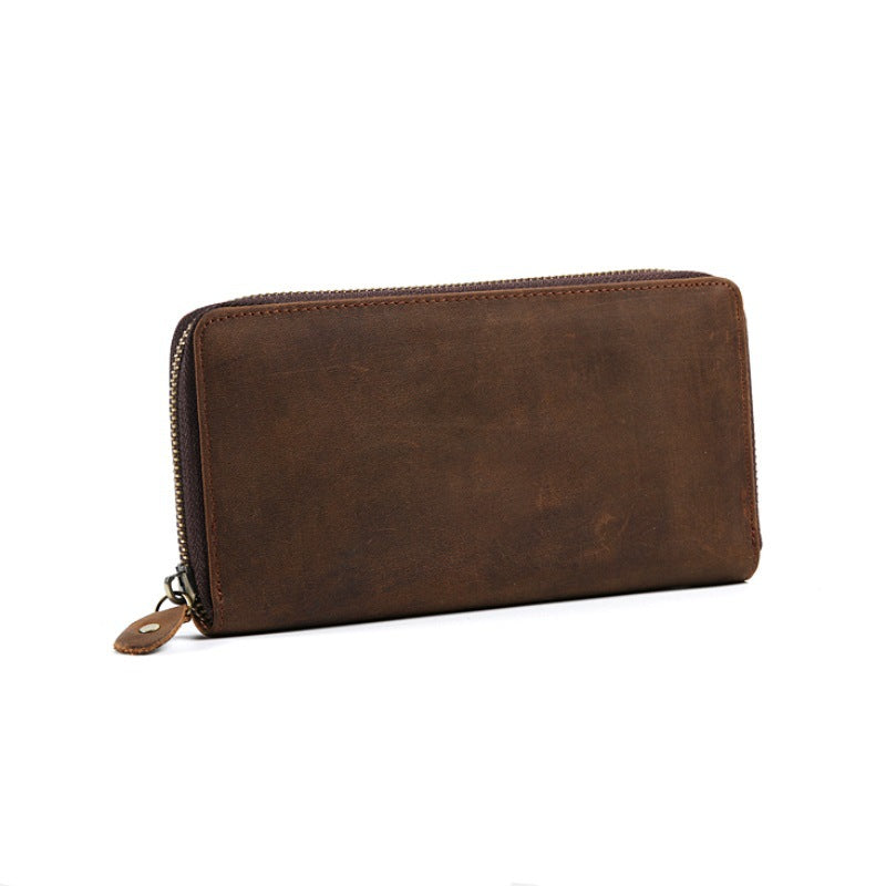 Men's Crazy Horse Leather Zipper Vintage First Men's Handbags