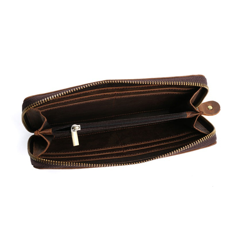 Men's Crazy Horse Leather Zipper Vintage First Men's Handbags