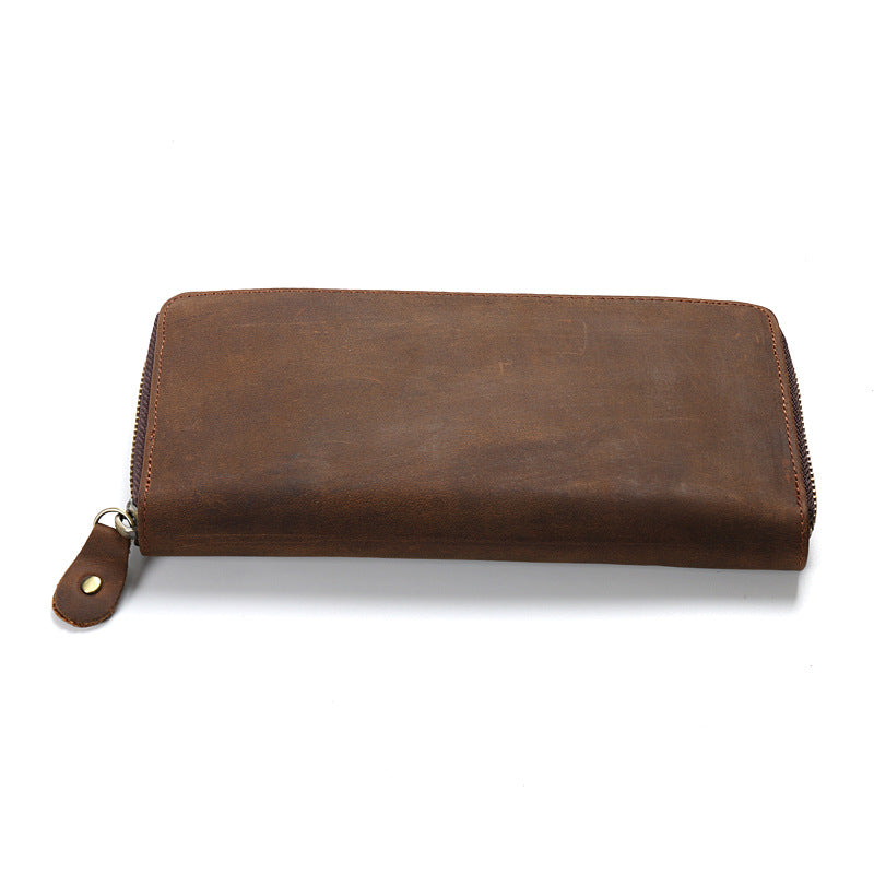 Men's Crazy Horse Leather Zipper Vintage First Men's Handbags