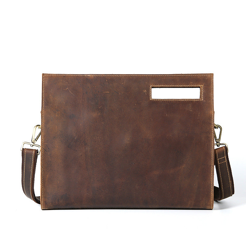 Men's Crazy Horse Leather Horizontal Vintage Handmade First Men's Shoulder Bags
