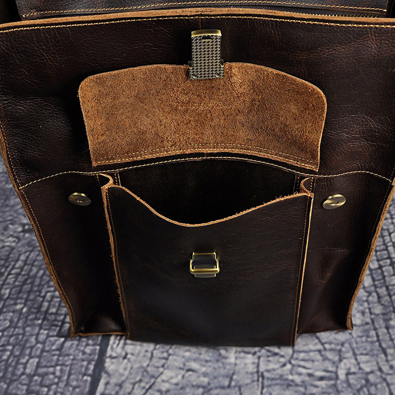 Men's Crazy Horse Leather Genuine Retro Large Backpacks