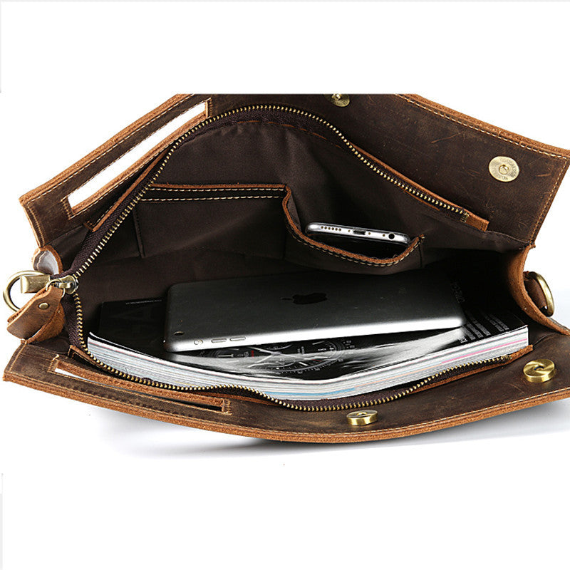 Men's Crazy Horse Leather Horizontal Vintage Handmade First Men's Shoulder Bags