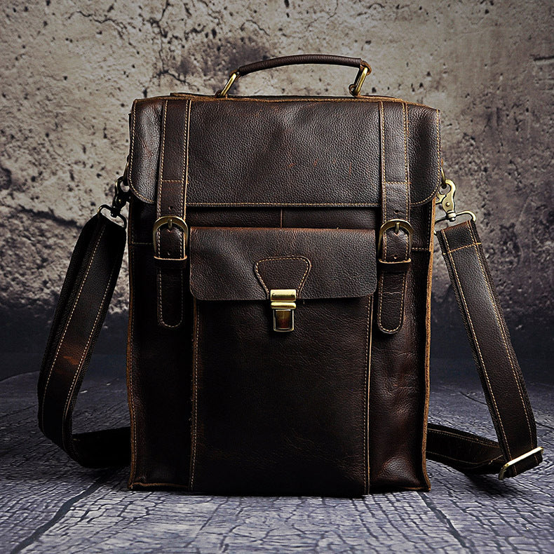 Men's Crazy Horse Leather Genuine Retro Large Backpacks