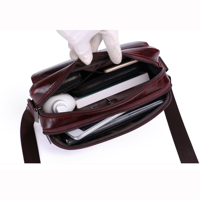 Men's Oil Waxed Leather First Layer Cowhide Men's Shoulder Bags