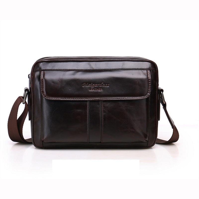 Men's Oil Waxed Leather First Layer Cowhide Men's Shoulder Bags